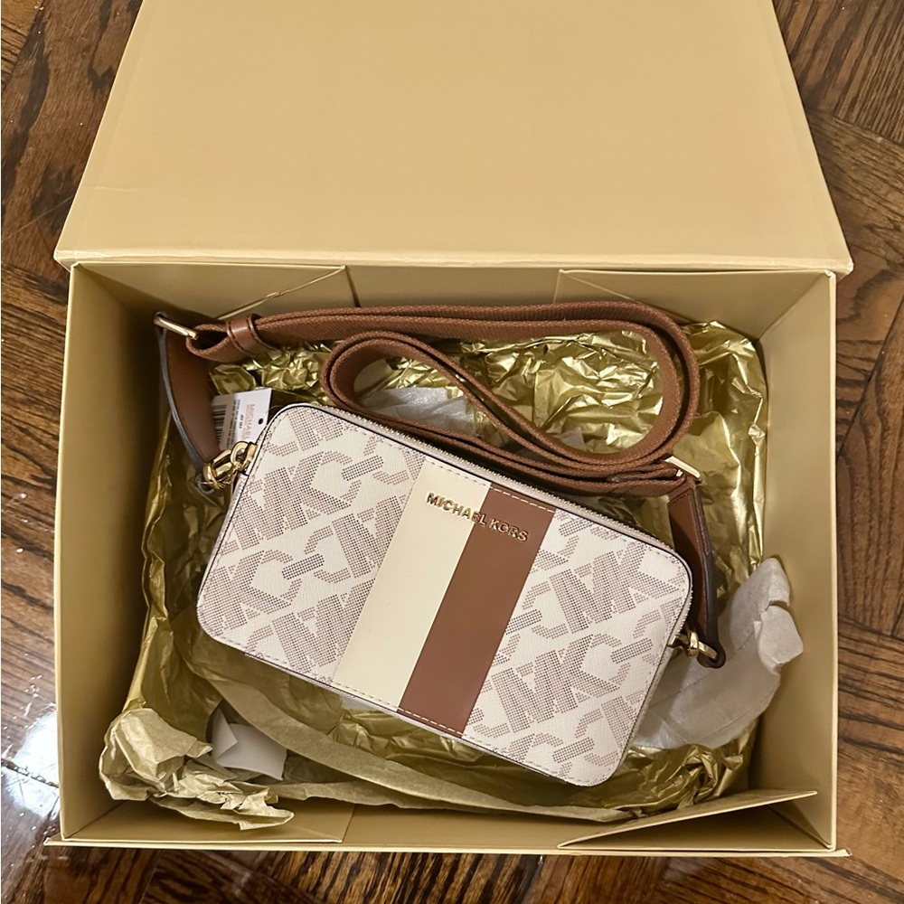Michael Kors Tan and Cream Crossbody Bag